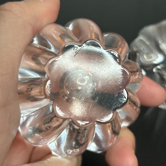 Pair of Vintage Orrefors of Sweden Flower Candle Holders for Mini Tapers Signed - Picture 6 of 13